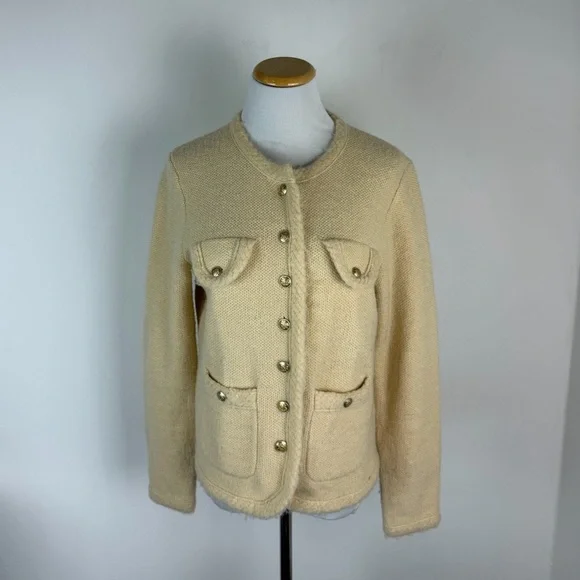 J. Crew Textured Boucle Lady Jacket Cream Gold Button Cardigan Size S - Picture 3 of 9